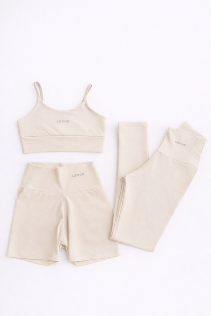 Fitness Set Double-Strap Sports Bra + Leggings + Short Intense – Luna