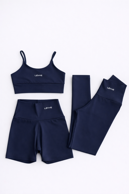 Fitness Set Double-Strap Sports Bra + Leggings + Short Intense – Navy