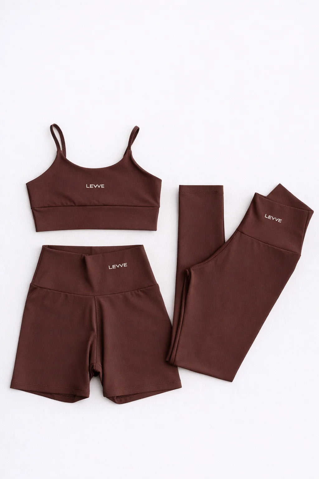 Fitness Set Double-Strap Sports Bra + Leggings + Short Intense – Leather