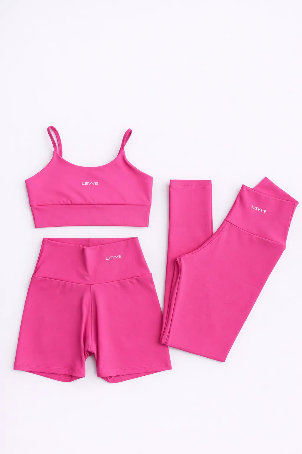 Fitness Set Double-Strap Sports Bra + Leggings + Short Intense – Pop Pink
