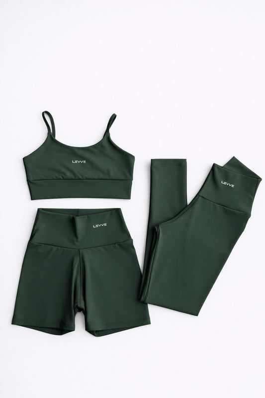 Fitness Set Double-Strap Sports Bra + Leggings + Short Intense – Botanical