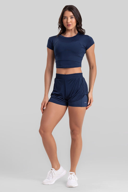 Cropped Top + Double Shorts Navy