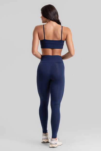 Fitness Set Double-Strap Sports Bra + Leggings + Short Intense – Navy