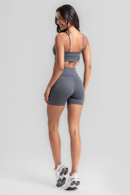Fitness Set Double-Strap Sports Bra + Leggings + Short Intense – Graphite