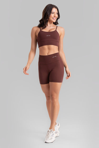 Fitness Set Double-Strap Sports Bra + Leggings + Short Intense – Leather