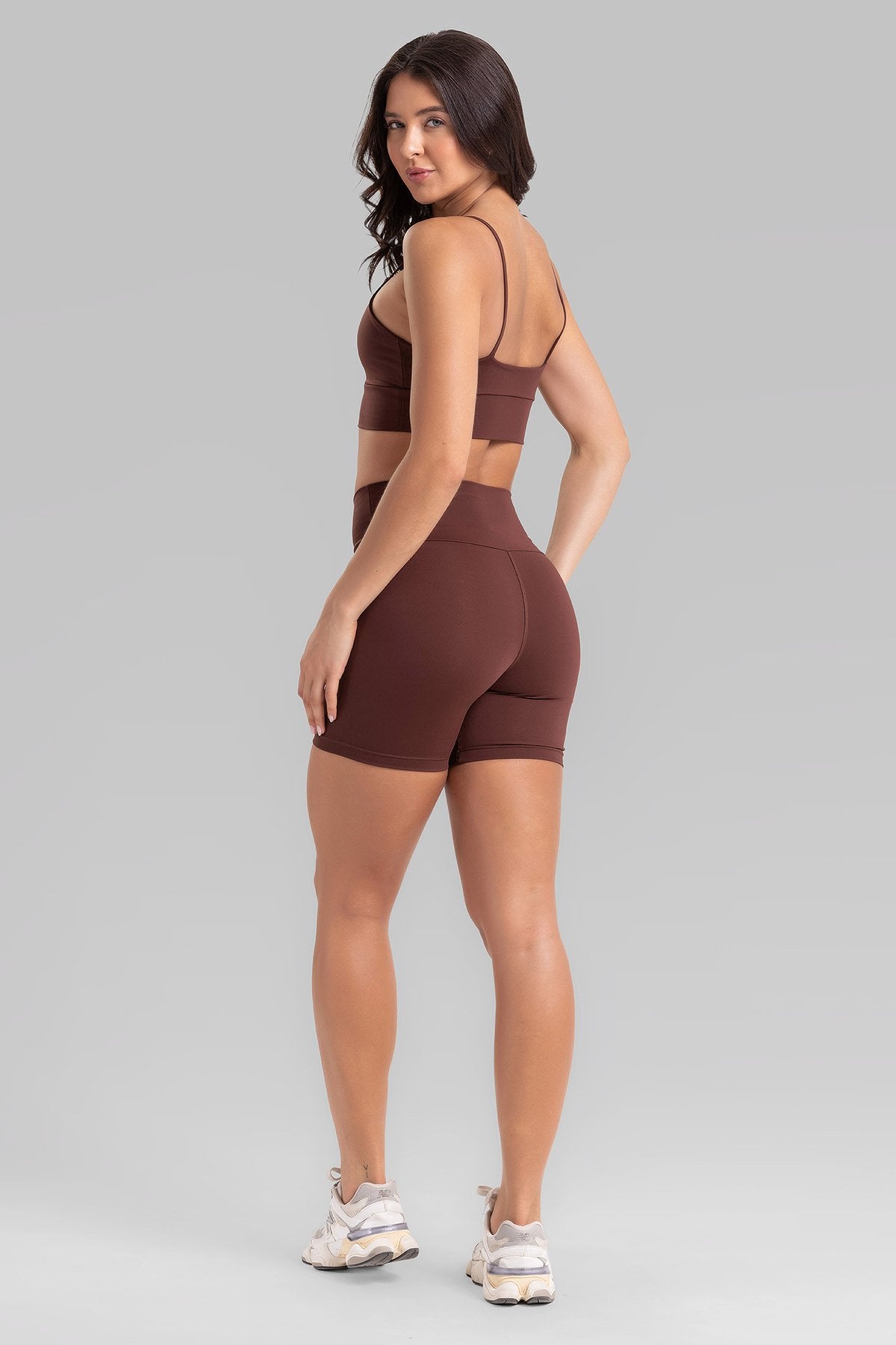 Fitness Set Double-Strap Sports Bra + Leggings + Short Intense – Leather