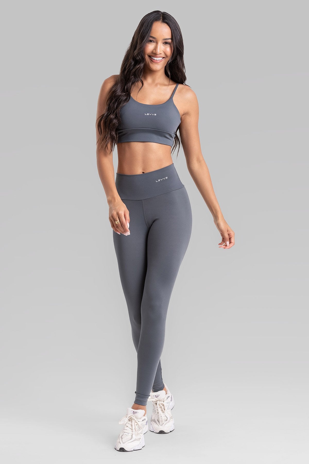 Fitness Set Double-Strap Sports Bra + Leggings + Short Intense – Graphite