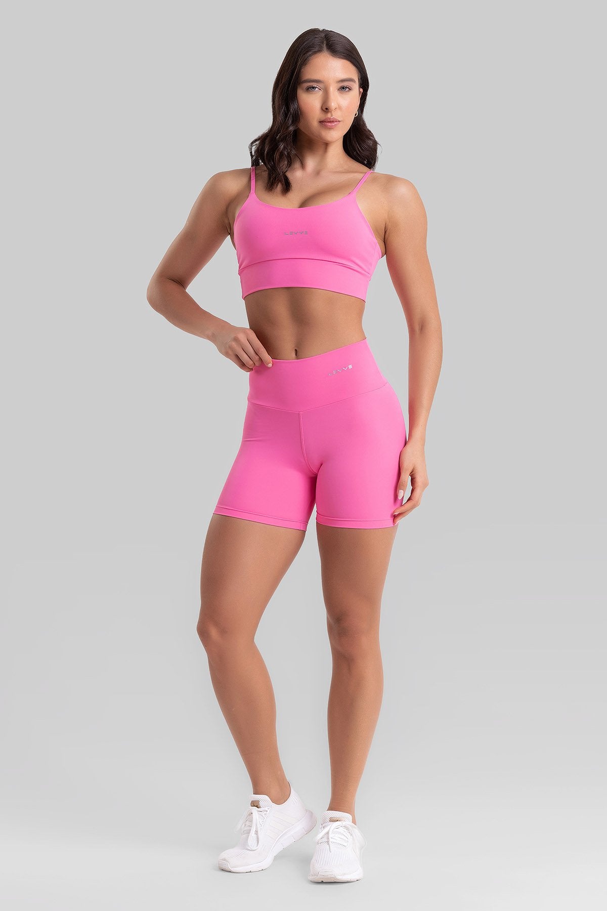 Fitness Set Double-Strap Sports Bra + Leggings + Short Intense – Pop Pink