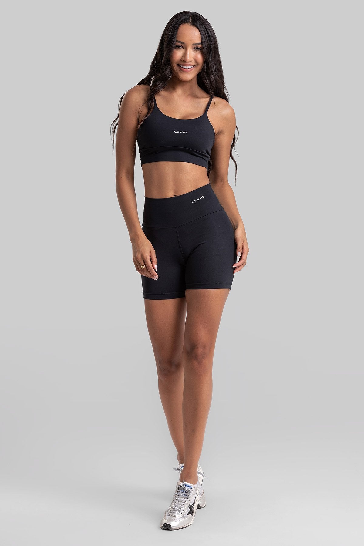 Fitness Set Double-Strap Sports Bra + Leggings + Short Intense – Black