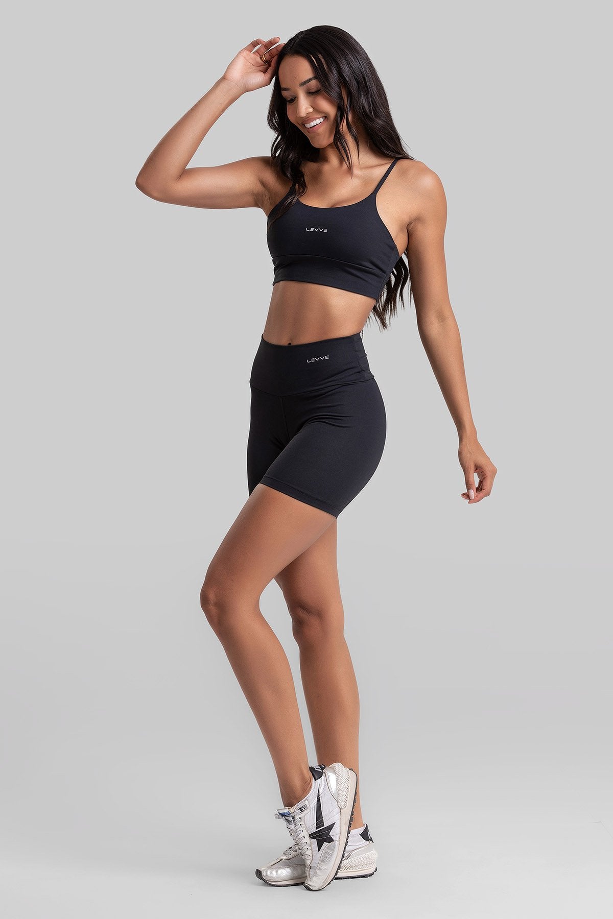 Fitness Set Double-Strap Sports Bra + Leggings + Short Intense – Black