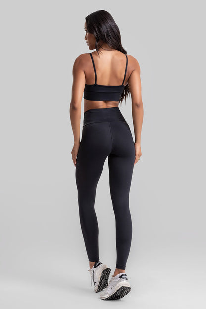 Fitness Set Double-Strap Sports Bra + Leggings + Short Intense – Black