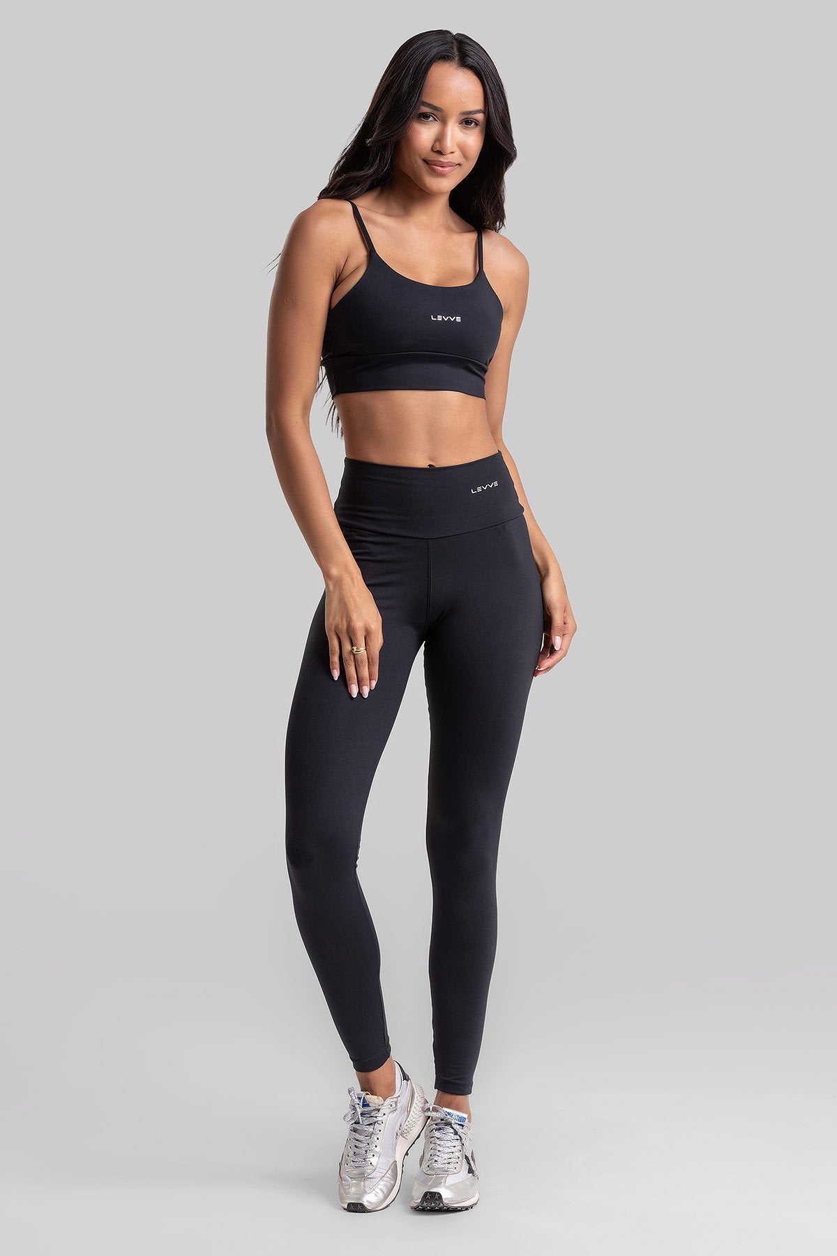 Fitness Set Double-Strap Sports Bra + Leggings + Short Intense – Black