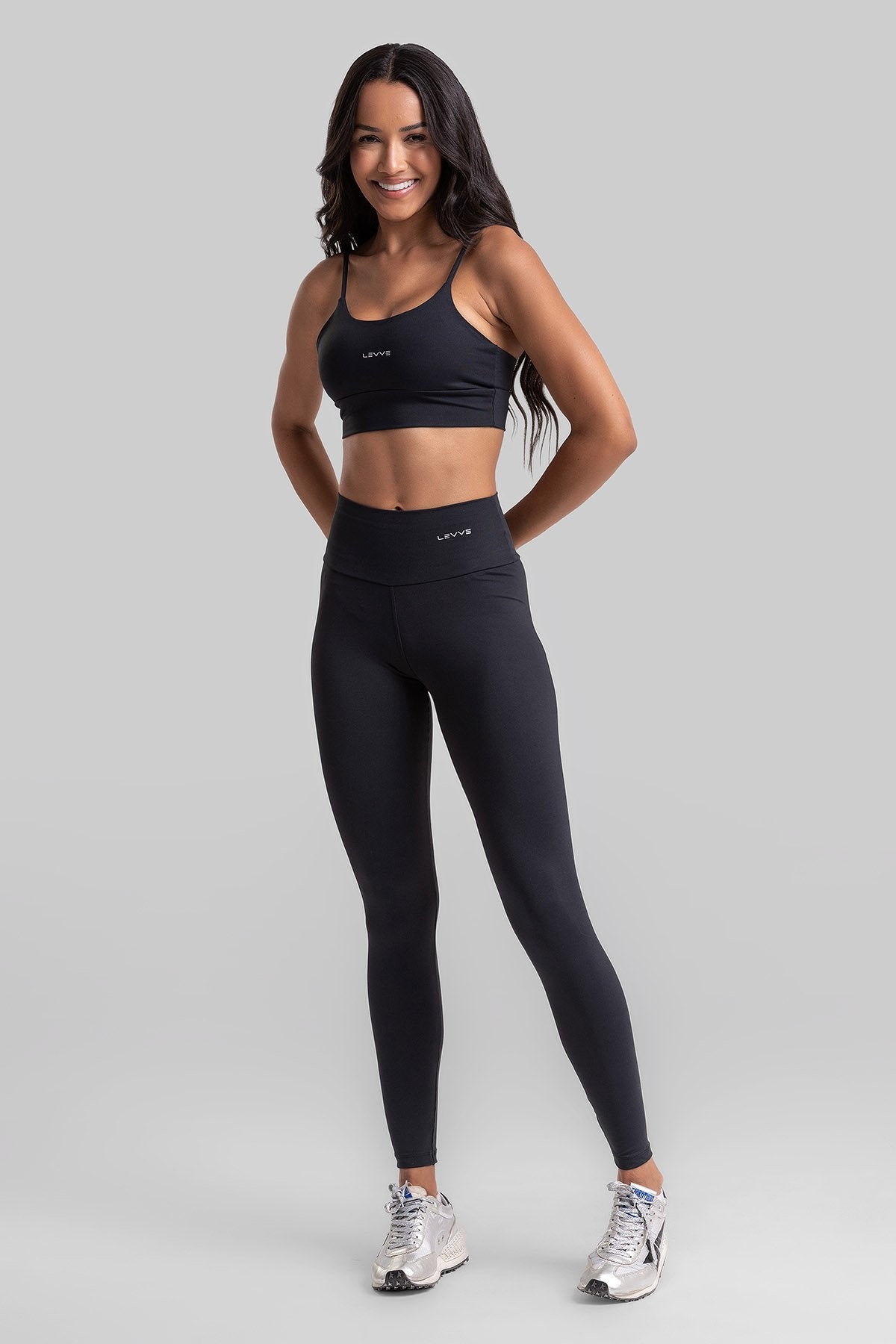 Fitness Set Double-Strap Sports Bra + Leggings + Short Intense – Black