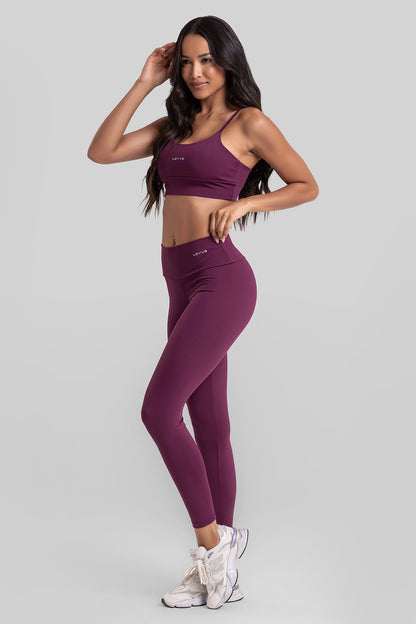 Fitness Set Double-Strap Sports Bra + Leggings + Short Intense – Malbec